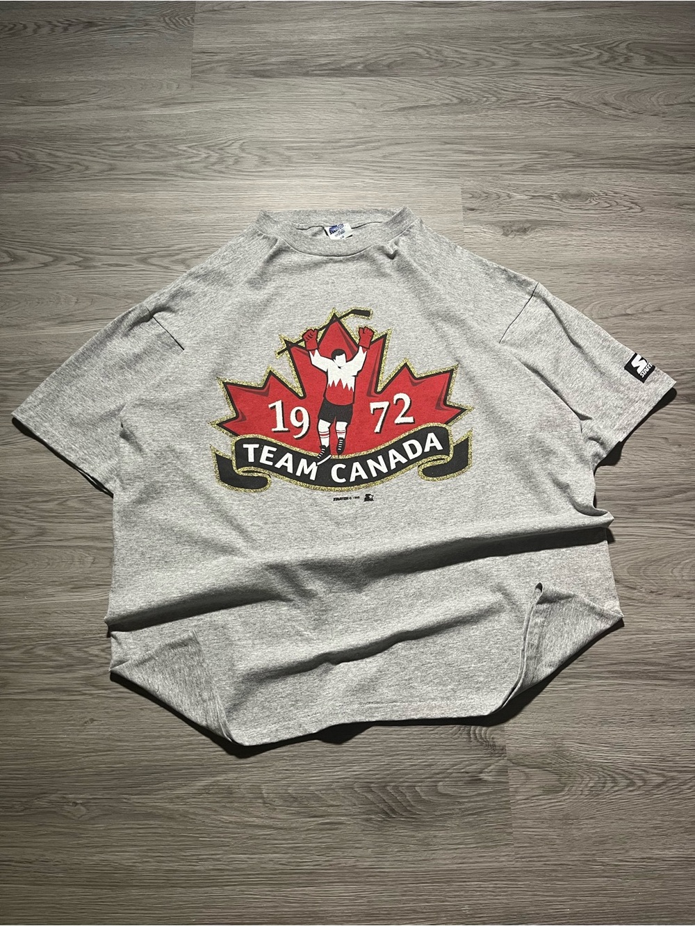 90s STARTER Team Canada Hockey graphic T-Shirt 1998 Mens Large 1972